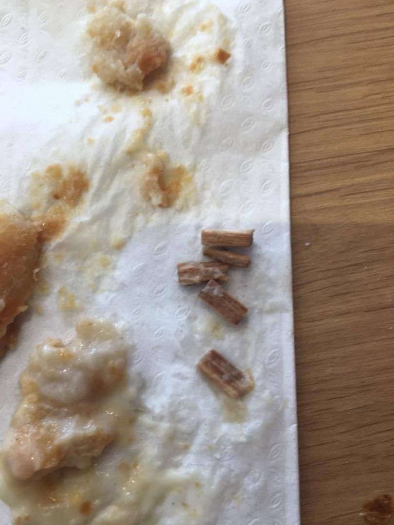 Pallet wood found in pasty bought from Greggs bakery in Barnard Castle