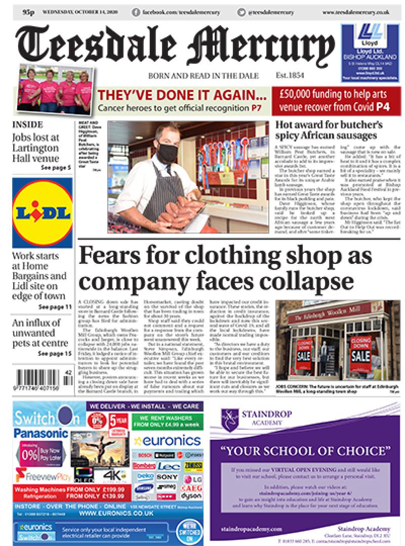 The headlines this week in the Teesdale Mercury