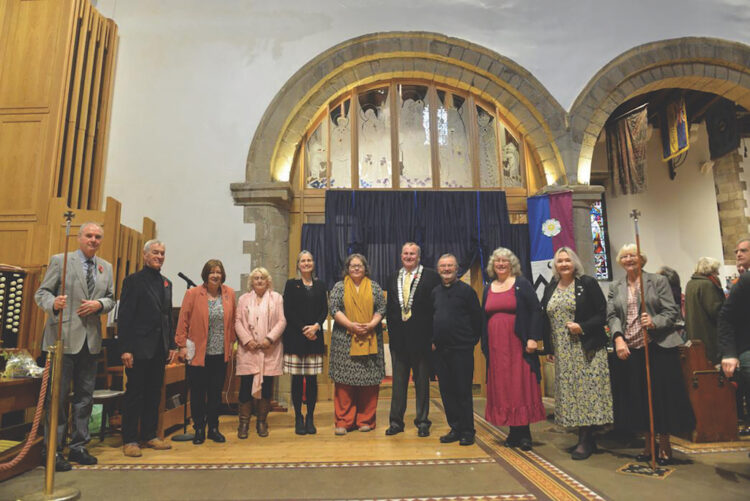 GLASS ART: The new windows in St Mary’s Parish Church, Barnard Castle, which commemorate RIchard III and, inset, Dr Fiona Hill, who unveiled them last month