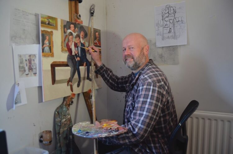 Lee Fearnley at work on a painting