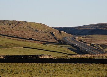 Majestic views: Looking eastbound from Stainmore cafe car park, top, the A66 has features of note including God’s Bridge, left, and the summit marker of the old Stainmore railway line