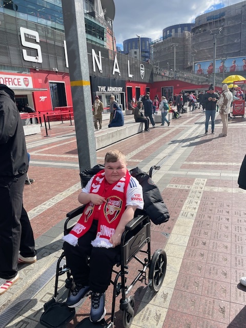 APPEAL: Cieran and Claire Chidzey are determined to make memories for their son Ryan who suffers from Duchenne muscular dystrophy. Their most recent memory making event included a trip to London for the avid football fan to see Arsenal play Chelsea